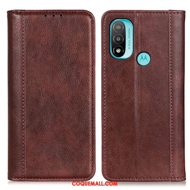 Flip Cover Moto E40 / E30 / E20 Cuir Litchi Fendu Élégance