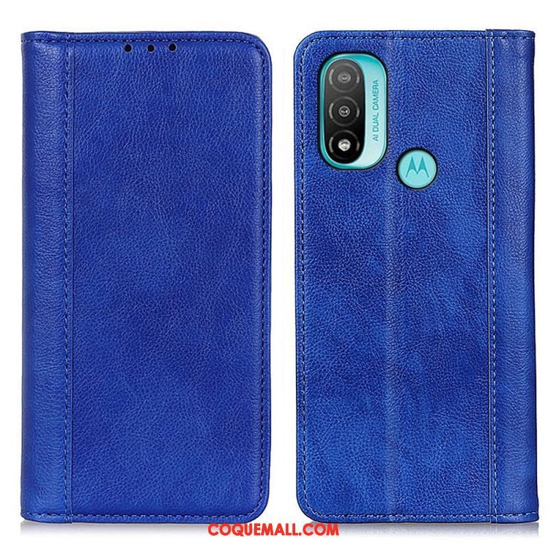 Flip Cover Moto E40 / E30 / E20 Cuir Litchi Fendu Élégance