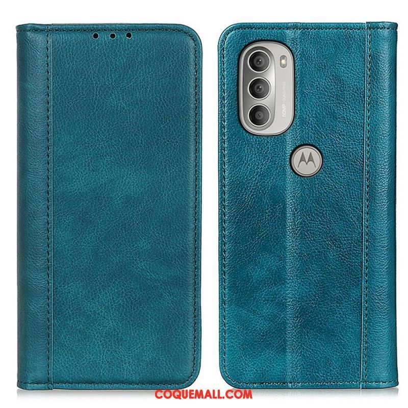 Flip Cover Moto G51 5G Cuir Litchi Fendu Élégance