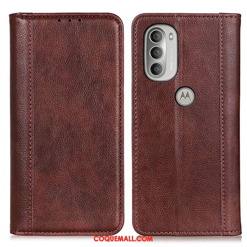 Flip Cover Moto G51 5G Cuir Litchi Fendu Élégance