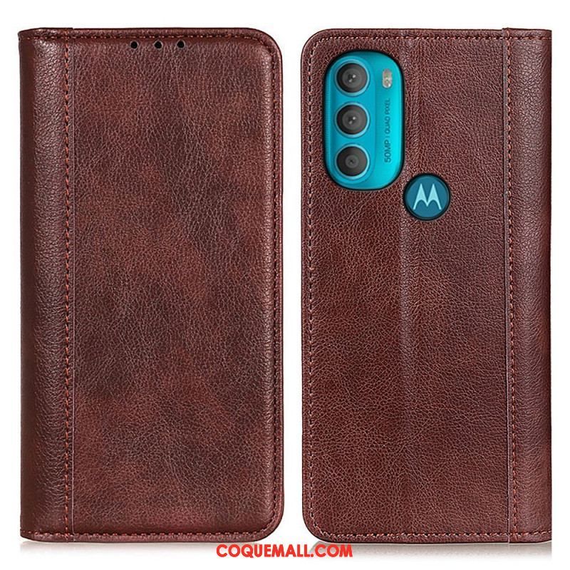 Flip Cover Moto G71 5G Cuir Litchi Fendu Élégance