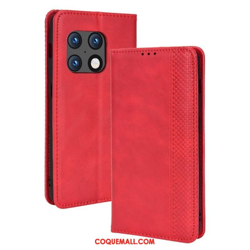 Flip Cover OnePlus 10 Pro 5G Effet Cuir Vintage Stylisé