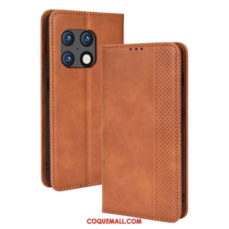 Flip Cover OnePlus 10 Pro 5G Effet Cuir Vintage Stylisé