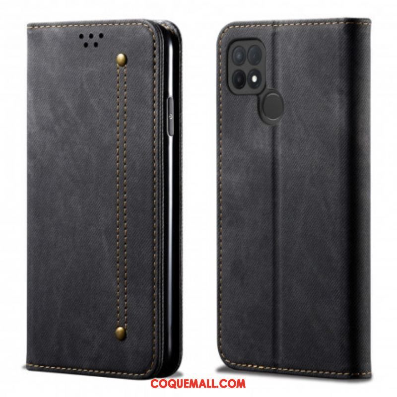 Flip Cover Oppo A15 Simili Cuir Texture Jeans