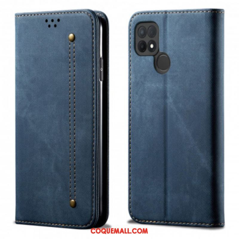 Flip Cover Oppo A15 Simili Cuir Texture Jeans