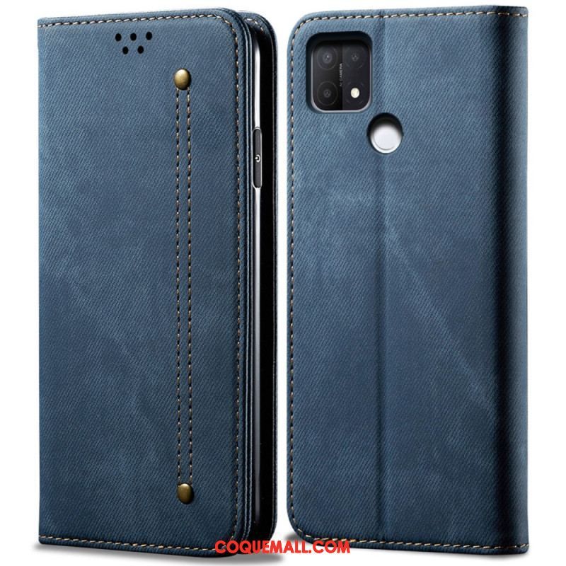 Flip Cover Oppo A15 Tissu Jeans