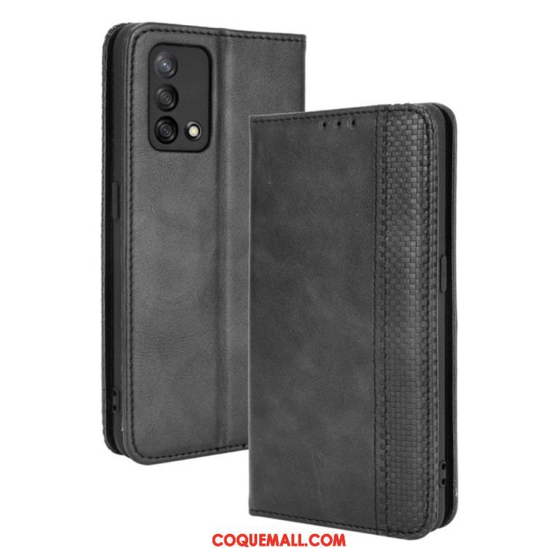 Flip Cover Oppo A74 4G Effet Cuir Vintage Stylisé