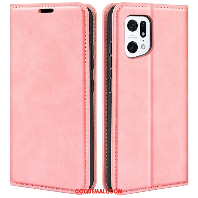 Flip Cover Oppo Find X5 Effet Cuir Douceur Soie