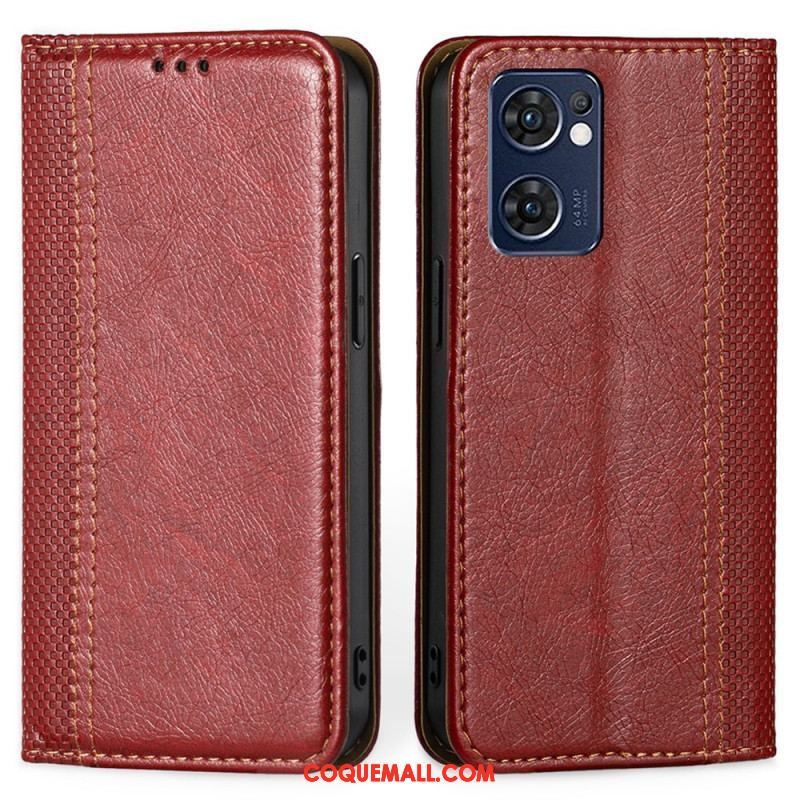 Flip Cover Oppo Find X5 Lite Cuir Litchi Fendu Coutures