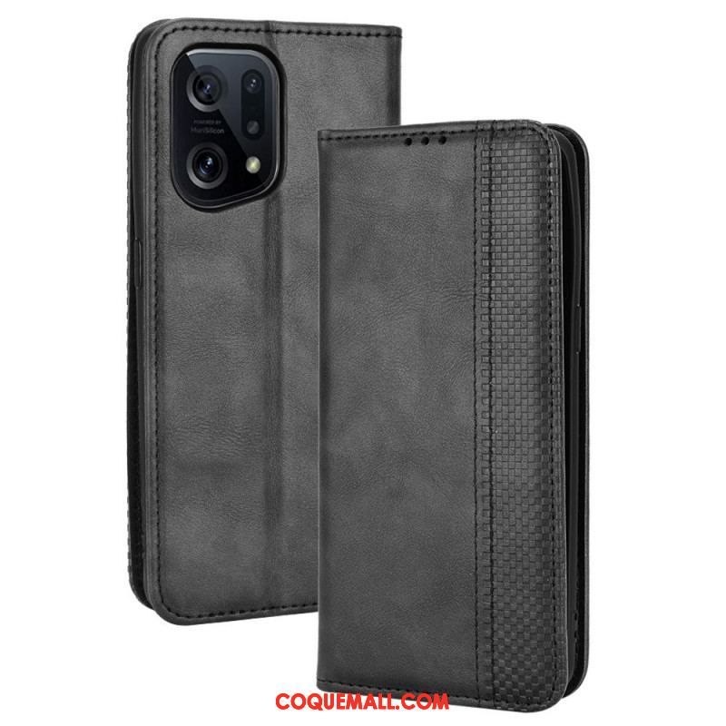 Flip Cover Oppo find X5 Effet Cuir Vintage Stylisé