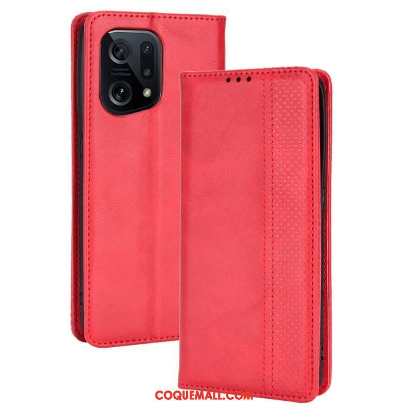 Flip Cover Oppo find X5 Effet Cuir Vintage Stylisé