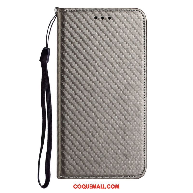 Flip Cover Samsung Galaxy A12 / M12 Fibre Carbone à Lanière