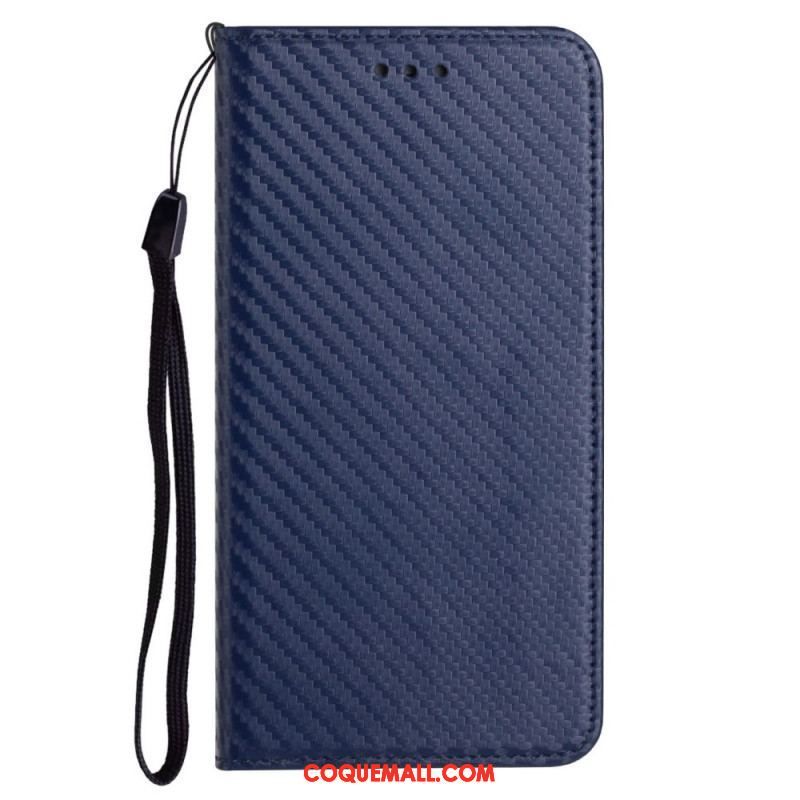 Flip Cover Samsung Galaxy A12 / M12 Fibre Carbone à Lanière