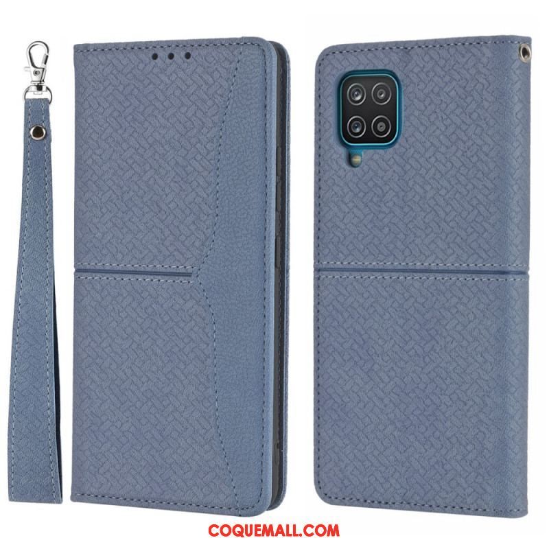 Flip Cover Samsung Galaxy A12 / M12 Style Cuir Tissée à Lanière