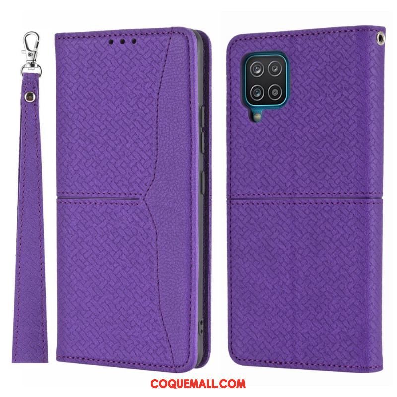 Flip Cover Samsung Galaxy A12 / M12 Style Cuir Tissée à Lanière