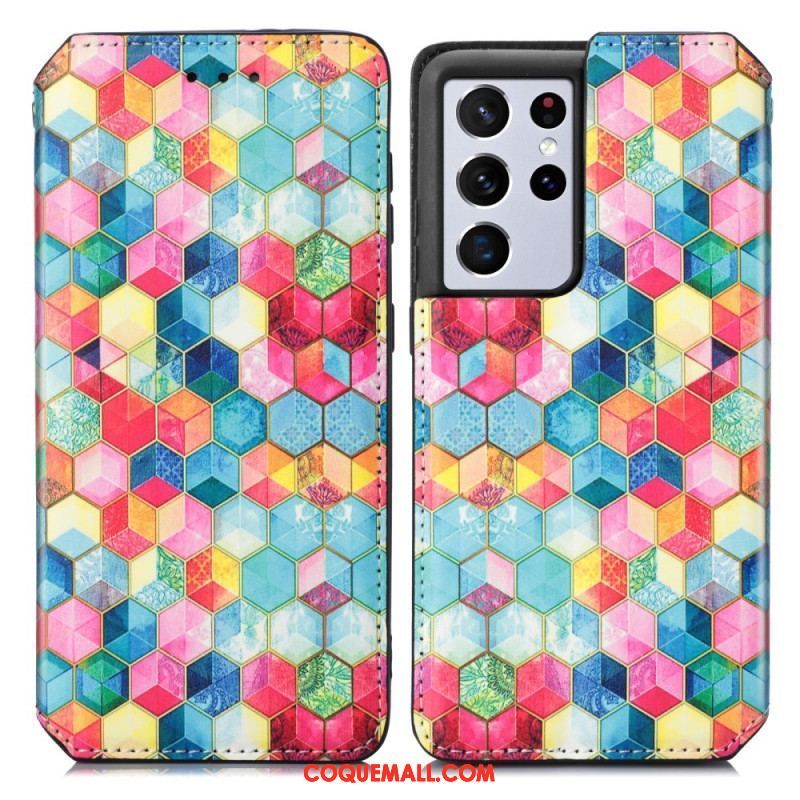 Flip Cover Samsung Galaxy S21 Ultra 5G Motif Coloré Surprenant