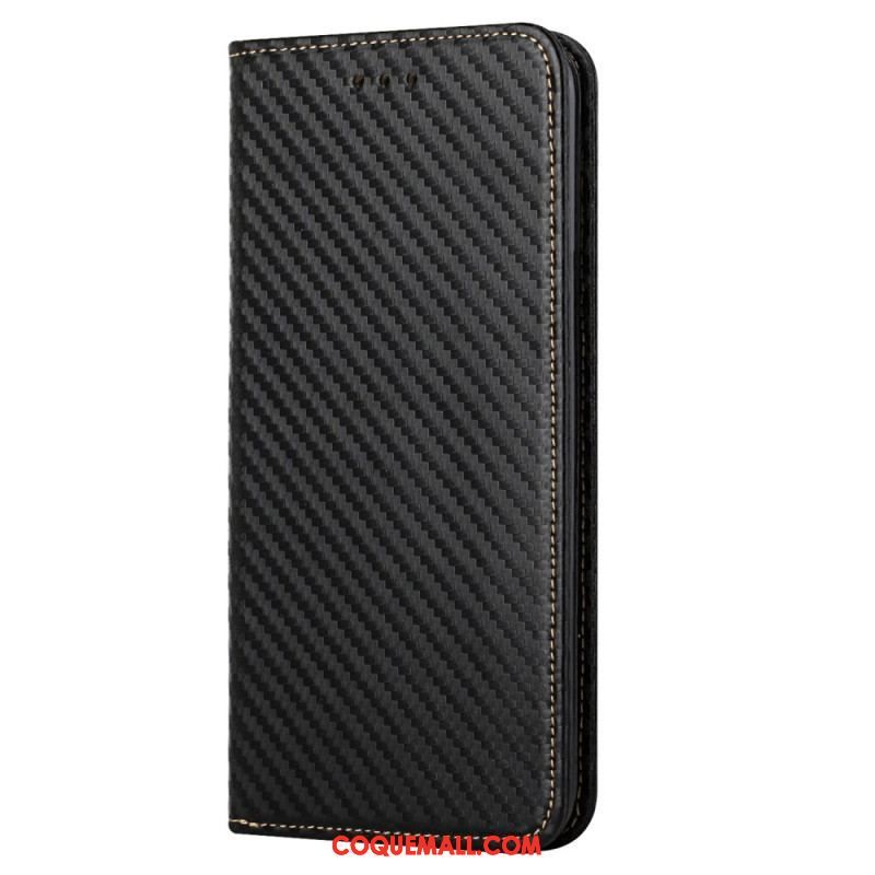 Flip Cover Samsung Galaxy S23 5G Style Fibre Carbone à Lanière