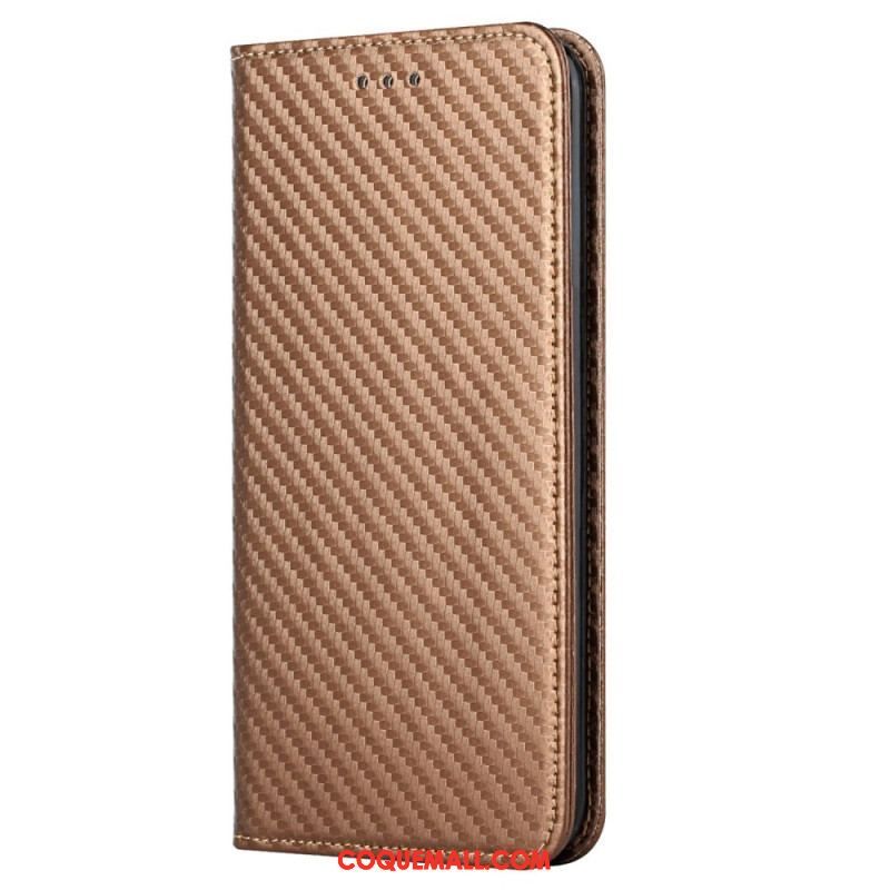 Flip Cover Samsung Galaxy S23 5G Style Fibre Carbone à Lanière