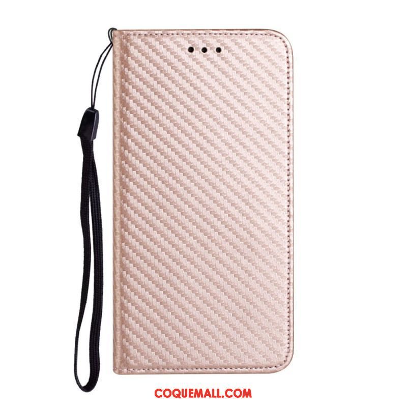 Flip Cover Samsung Galaxy S23 Ultra 5G Style Fibre Carbone à Lanière