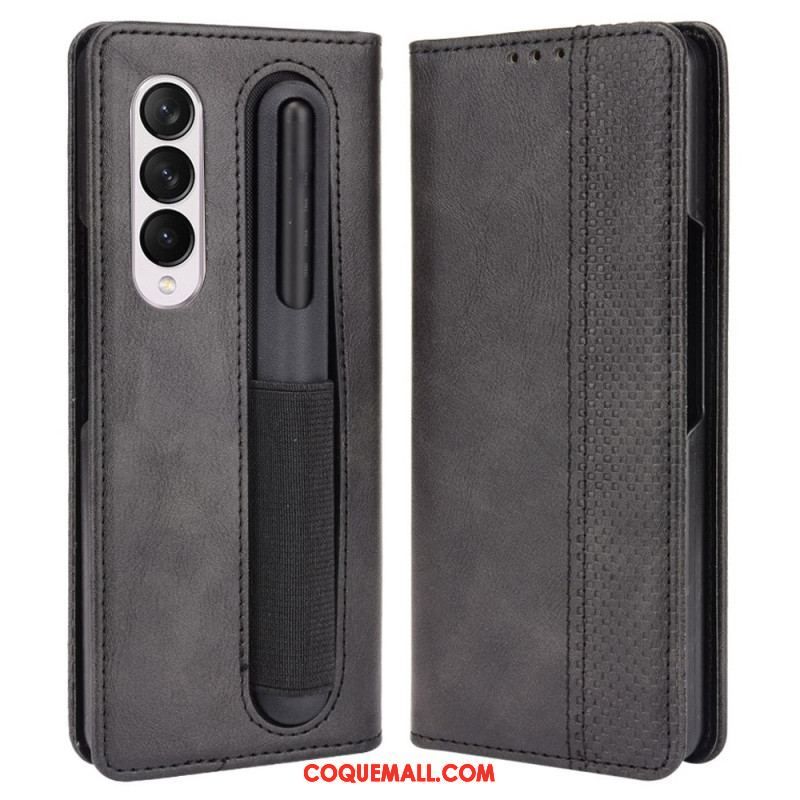 Flip Cover Samsung Galaxy Z Fold 4 Rétro Rangment à Stylet