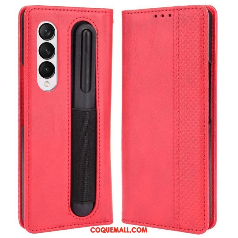 Flip Cover Samsung Galaxy Z Fold 4 Rétro Rangment à Stylet