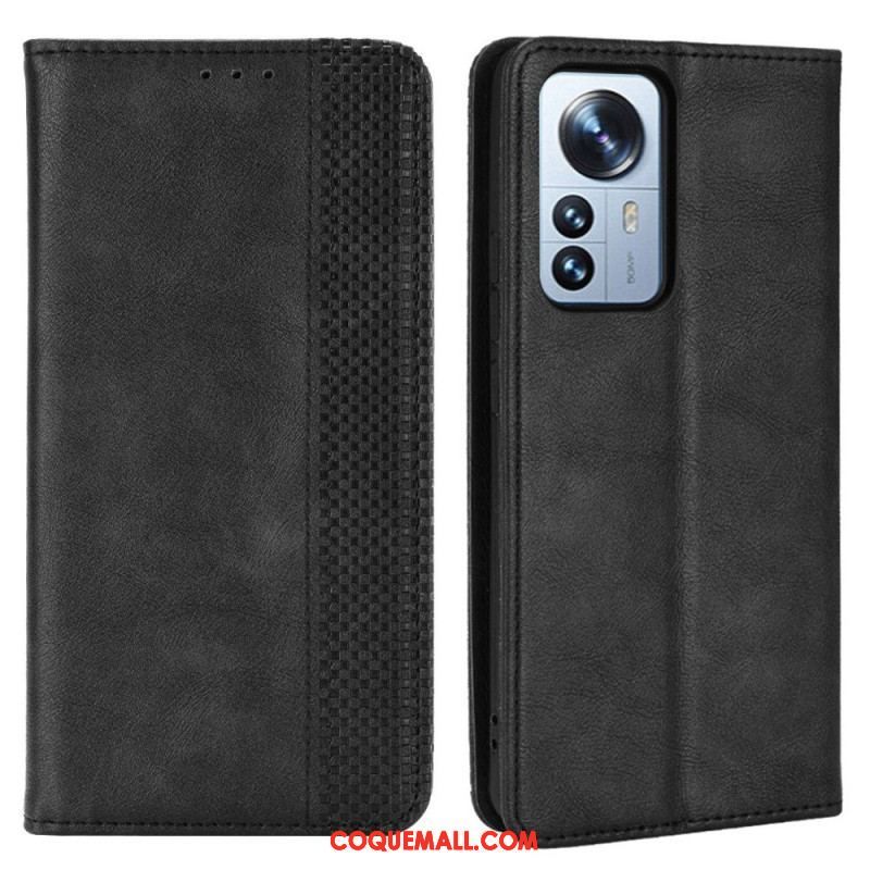 Flip Cover Xiaomi 12 Pro Effet Cuir Vintage Stylisé