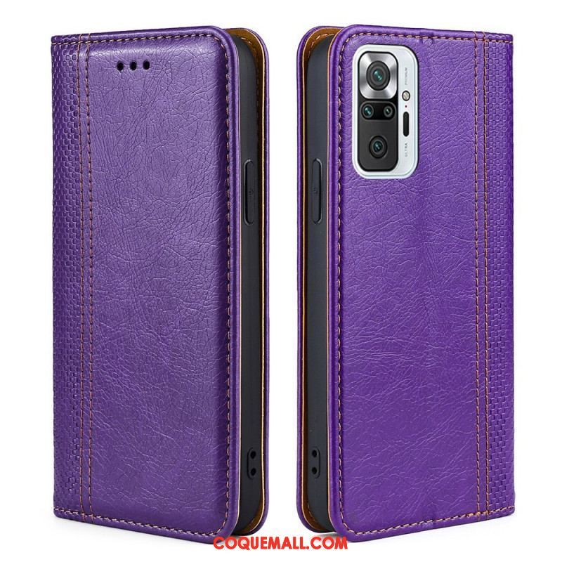 Flip Cover Xiaomi Redmi Note 10 Pro Cuir Litchi Fendu Coutures