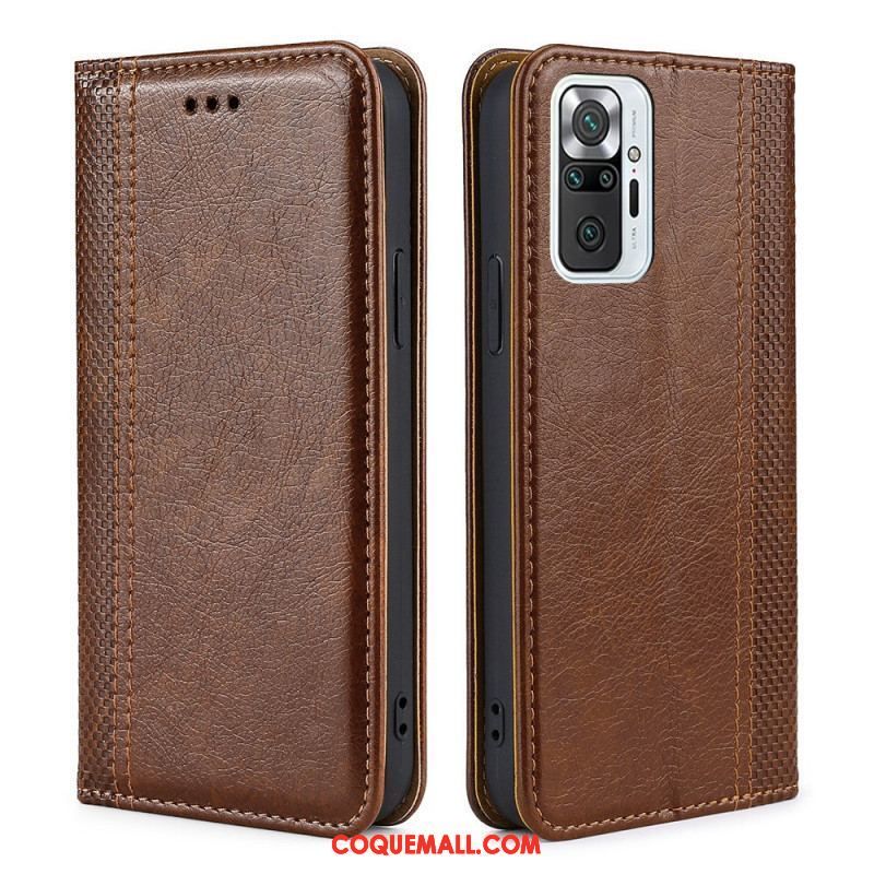 Flip Cover Xiaomi Redmi Note 10 Pro Cuir Litchi Fendu Coutures