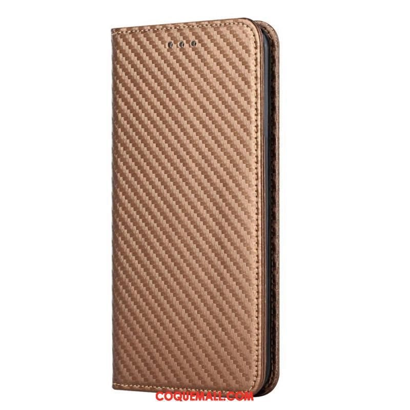 Flip Cover Xiaomi Redmi Note 10 Pro Fibre Carbone à Lanière