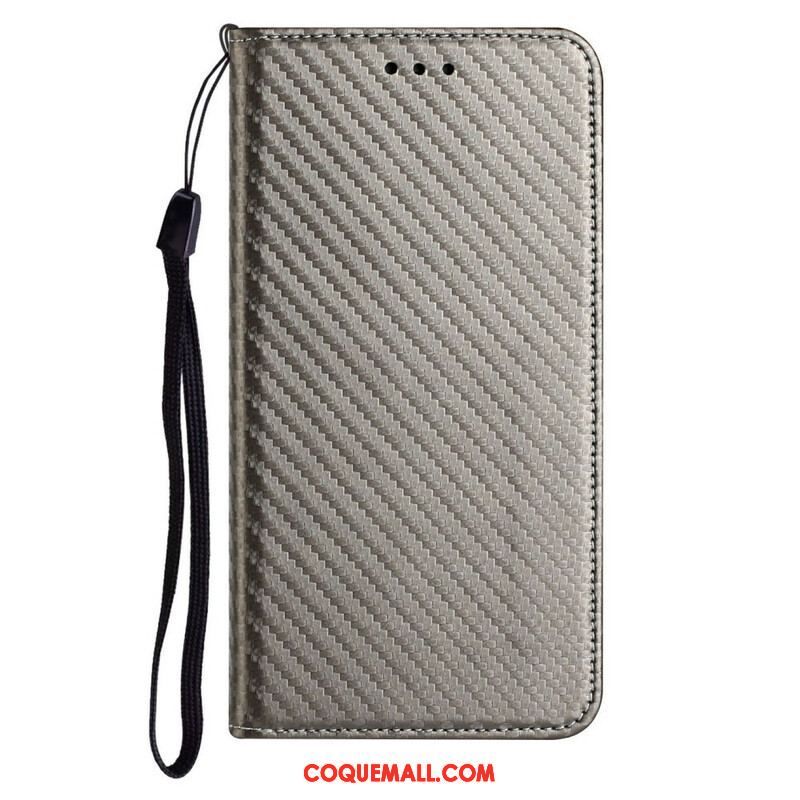 Flip Cover iPhone 13 Pro Fibre Carbone à Lanière