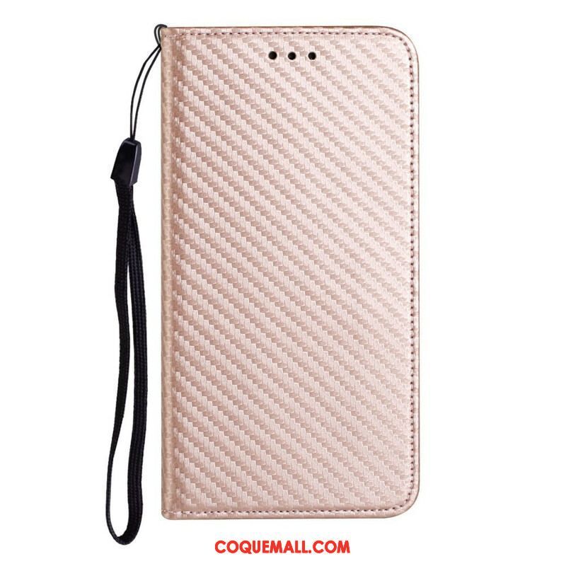 Flip Cover iPhone 13 Pro Fibre Carbone à Lanière