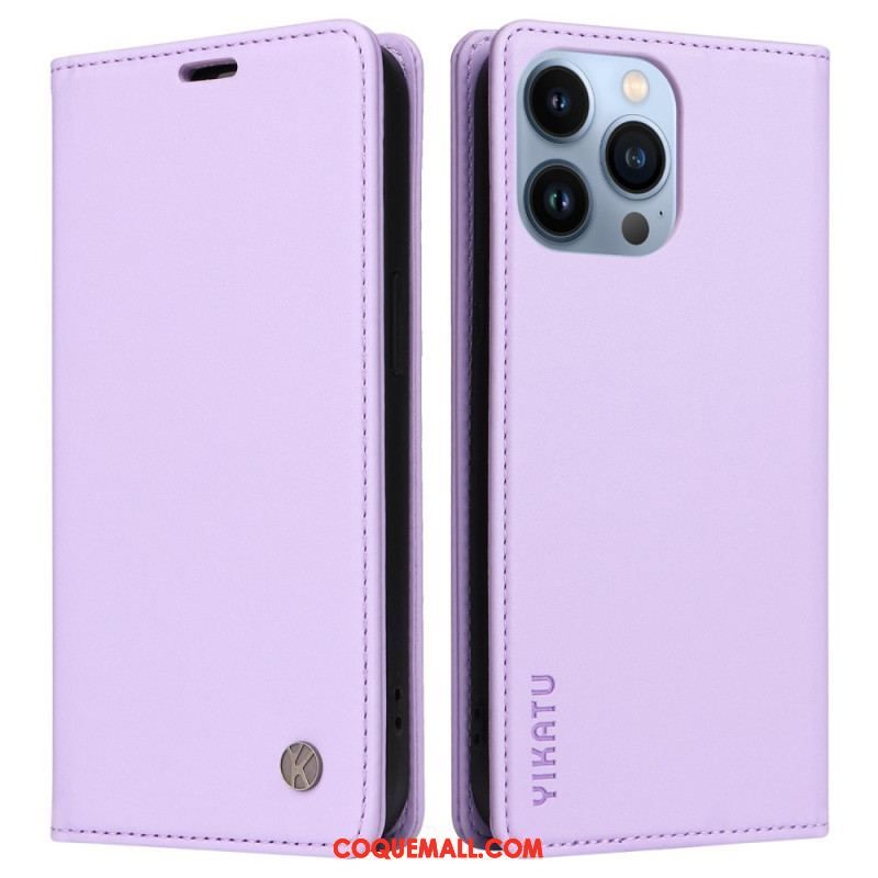 Flip Cover iPhone 13 Pro Style Cuir Rivet YIKATU