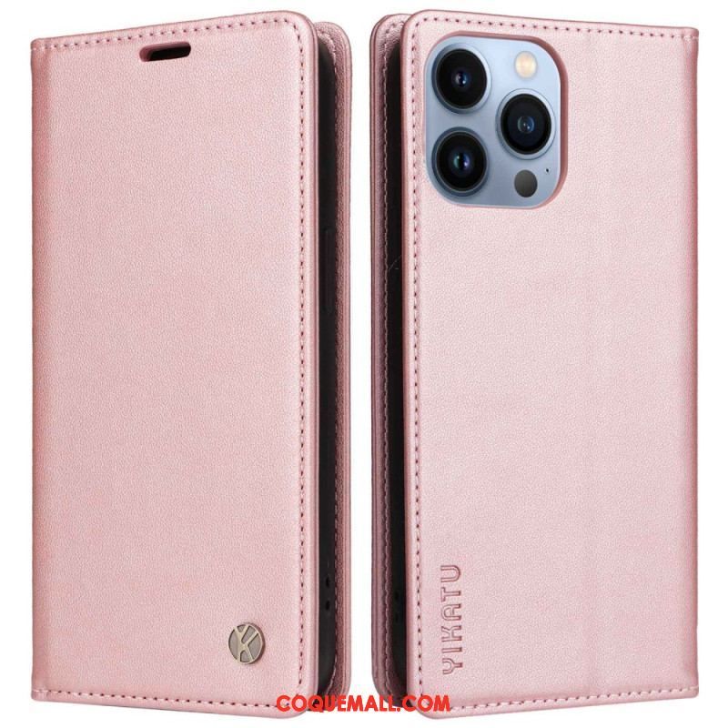 Flip Cover iPhone 13 Pro Style Cuir Rivet YIKATU