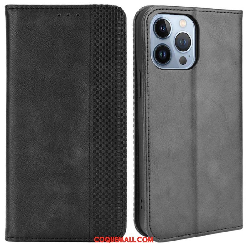 Flip Cover iPhone 14 Plus Effet Cuir Vintage Stylisé