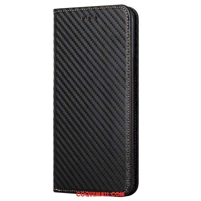 Flip Cover iPhone 14 Plus Fibre Carbone avec Lanière