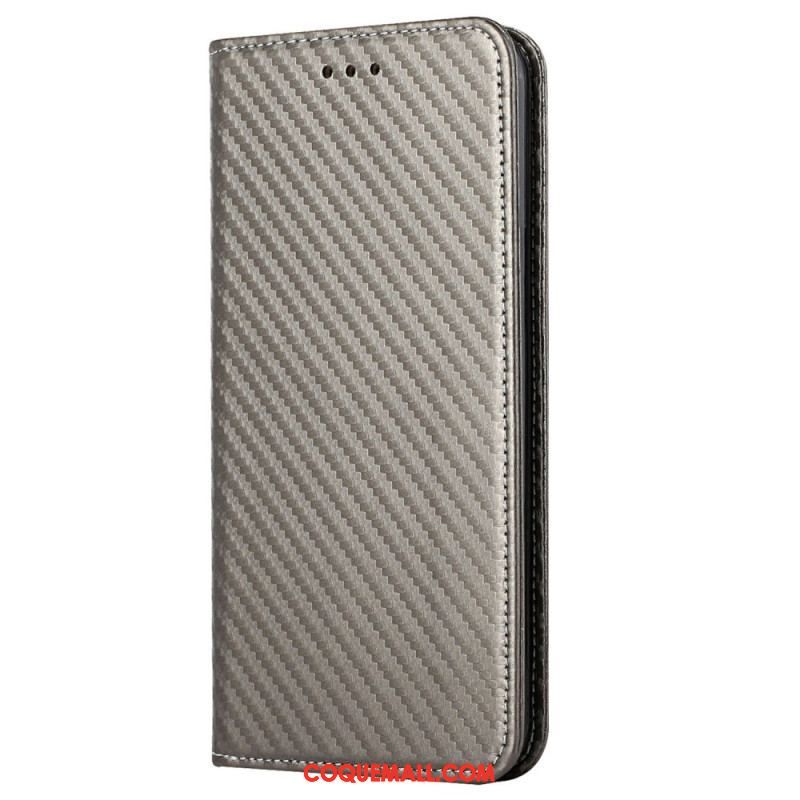 Flip Cover iPhone 14 Plus Fibre Carbone avec Lanière