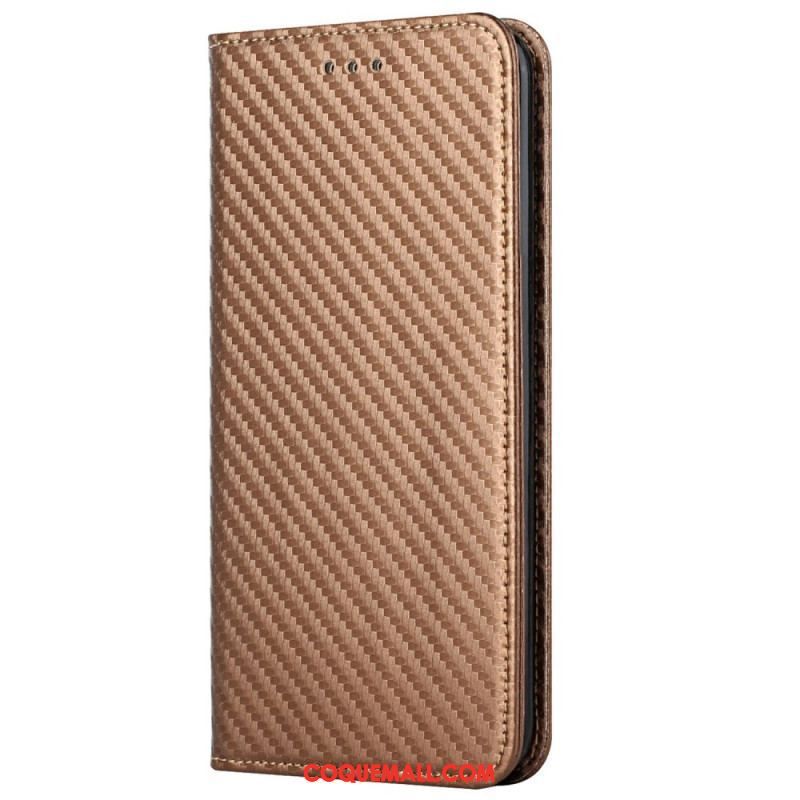 Flip Cover iPhone 14 Plus Fibre Carbone avec Lanière