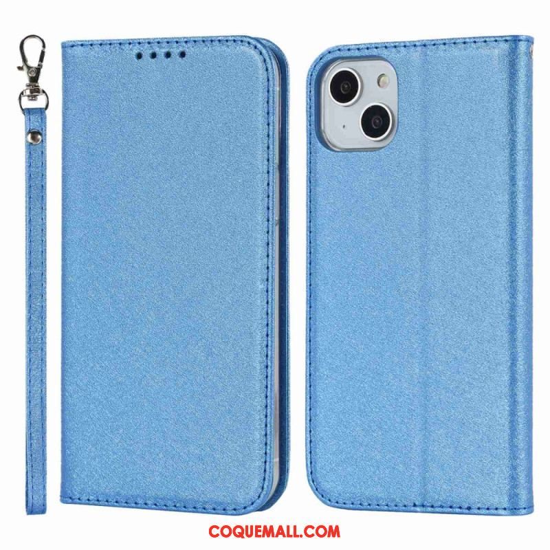 Flip Cover iPhone 14 Plus Style Cuir Douceur avec Lanière