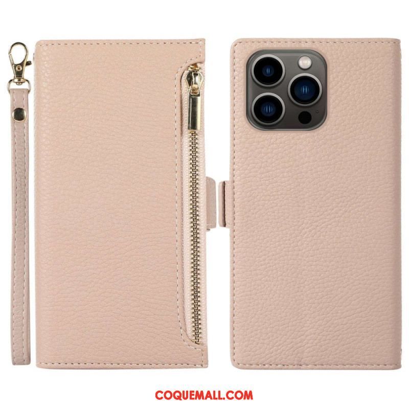 Flip Cover iPhone 14 Pro Max Pochette Frontale et Lanière