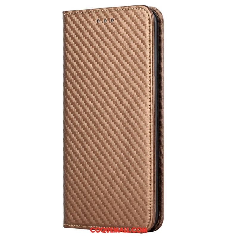 Flip Cover iPhone 14 Pro Style Fibre Carbone à Lanière