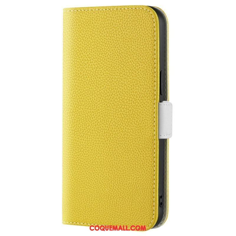 Flip Cover iPhone 14 Simili Cuir Litchi