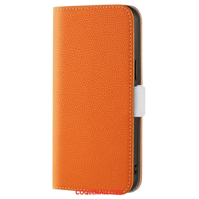 Flip Cover iPhone 14 Simili Cuir Litchi