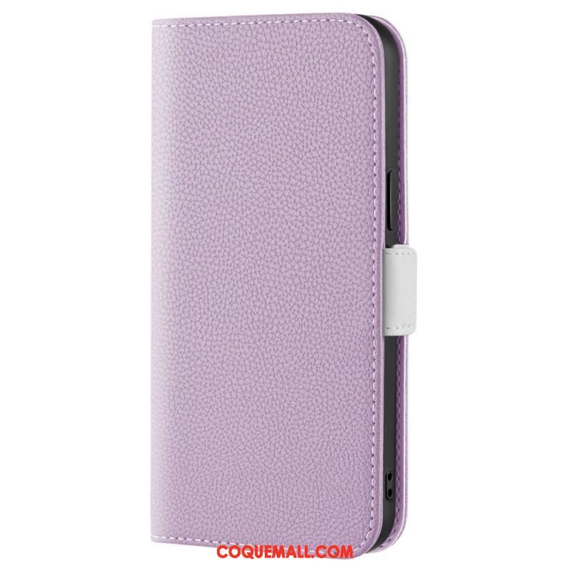 Flip Cover iPhone 14 Simili Cuir Litchi