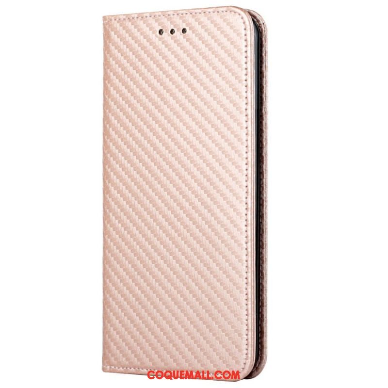 Flip Cover iPhone 14 Style Fibre Carbone à Lanière