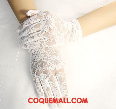 Gant Femme Blanc Mariage Dentelle, Gant Rouge Court Paragraphe