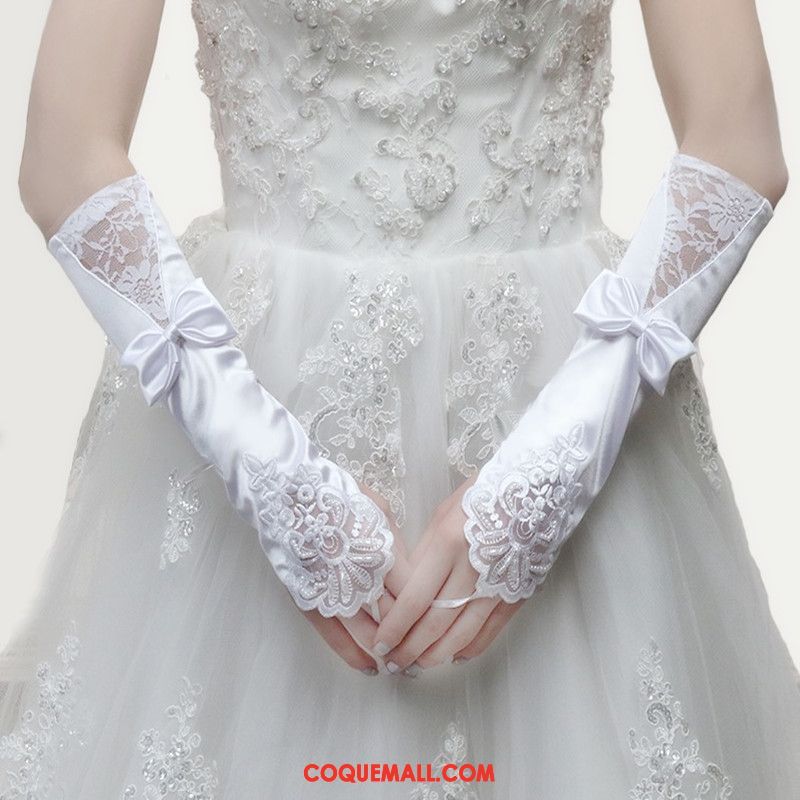 Gant Femme Blanc Mariage Dentelle, Gant Rouge Court Paragraphe