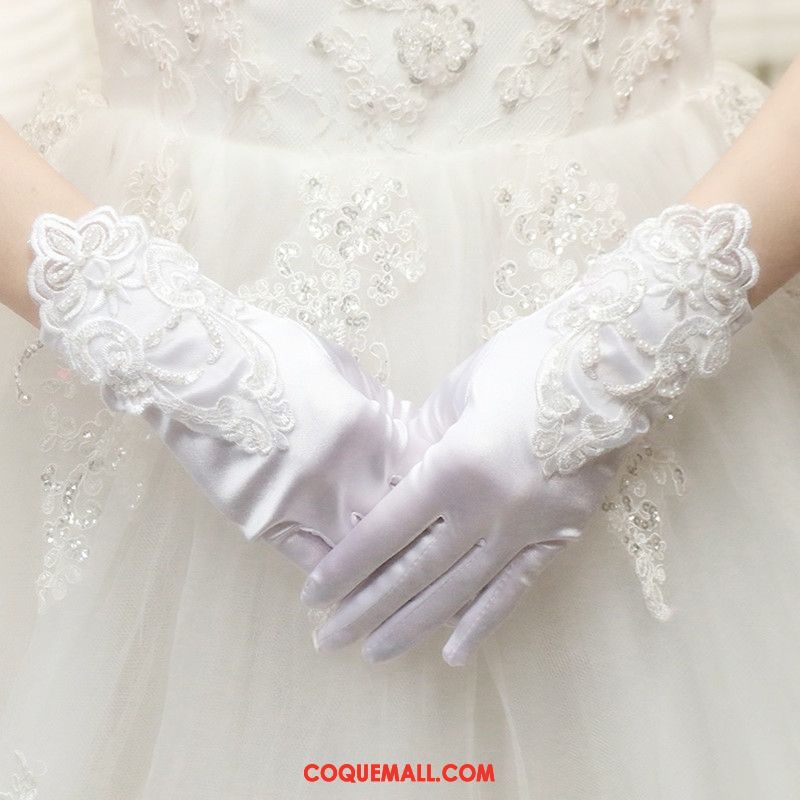 Gant Femme Blanc Mariage Dentelle, Gant Rouge Court Paragraphe