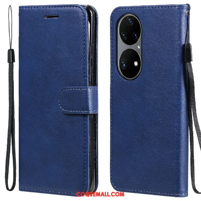 Housse Huawei P50 Pro Effet Cuir à Lanière