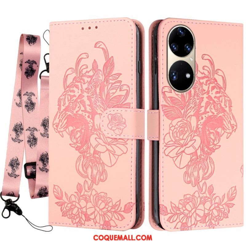 Housse Huawei P50 Pro Tigre Baroque à Lanière