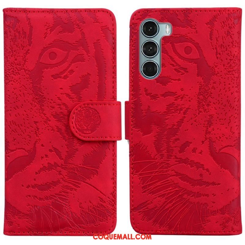 Housse Moto G200 5G Empreinte Face de Tigre